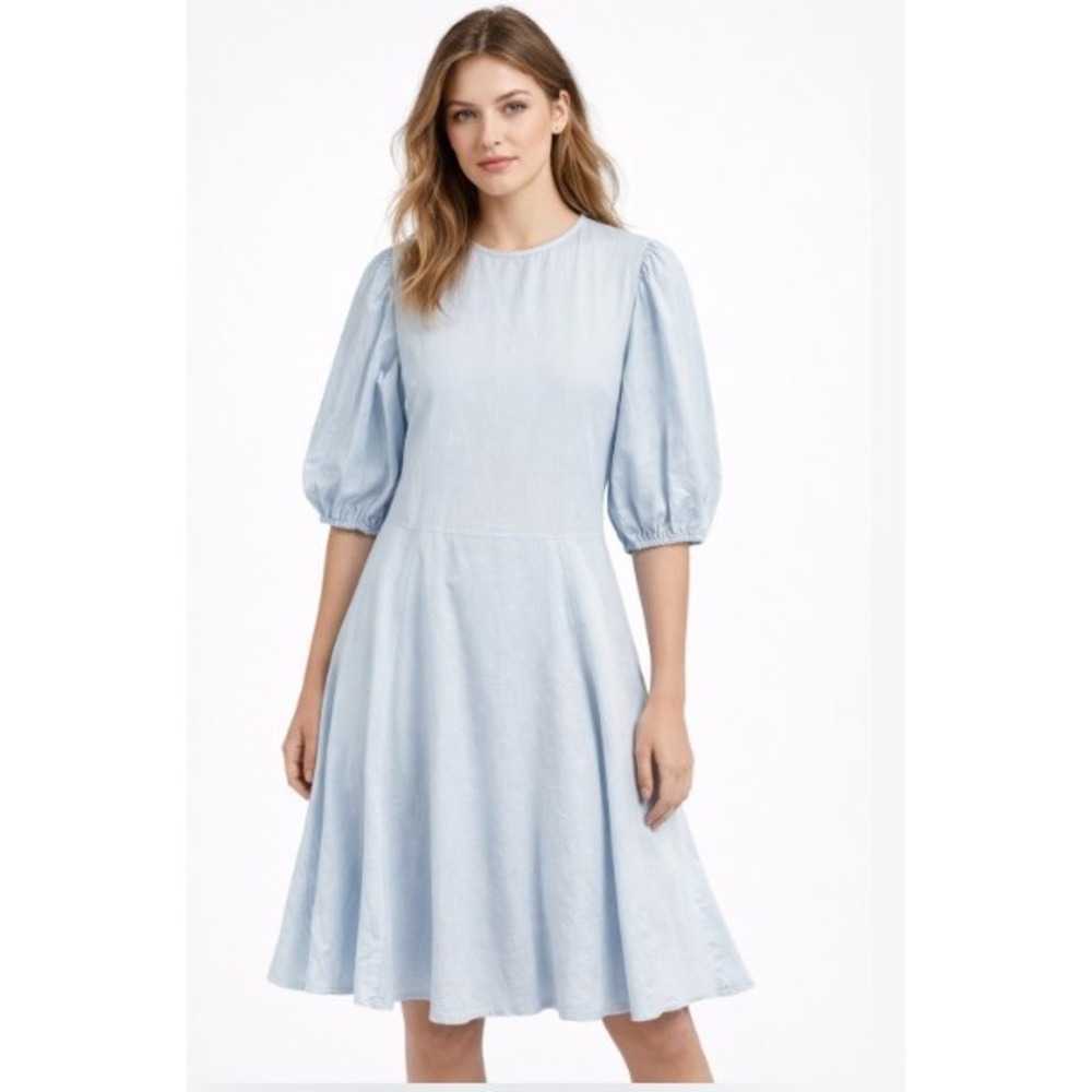 MATIN Midi Dress Womens 6 Light Blue Cotton Puff Sleeve Romantic Feminine‎ Chic